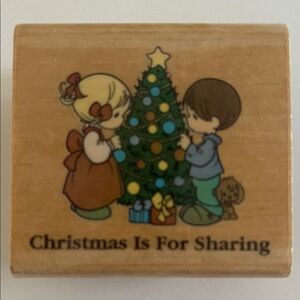 Wooden Christmas Stamp with Kids & Tree